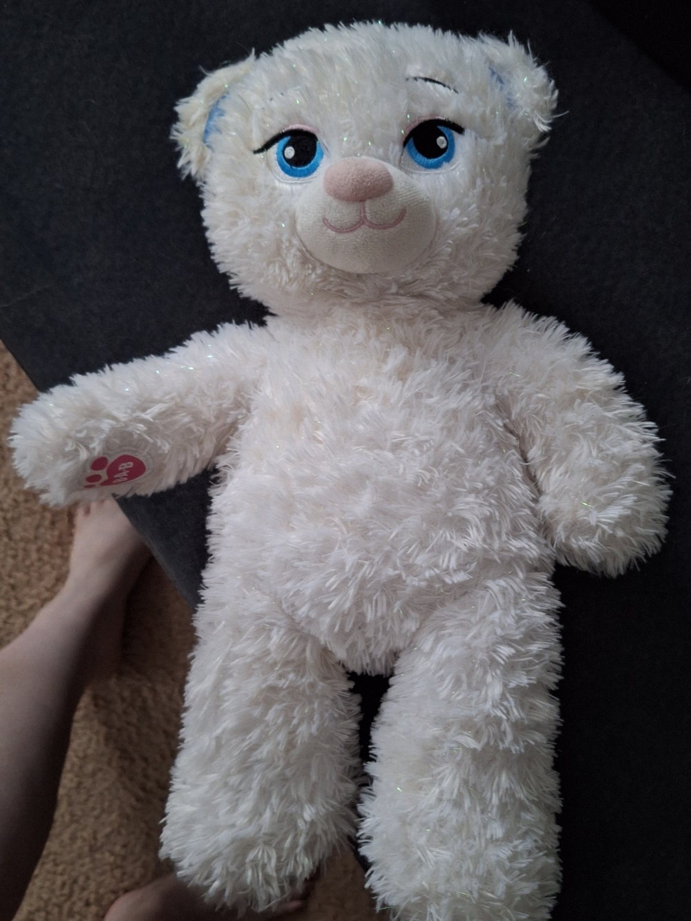 Elsa Build A Bear; White Sparkle Plush Bear with Blue Eyes